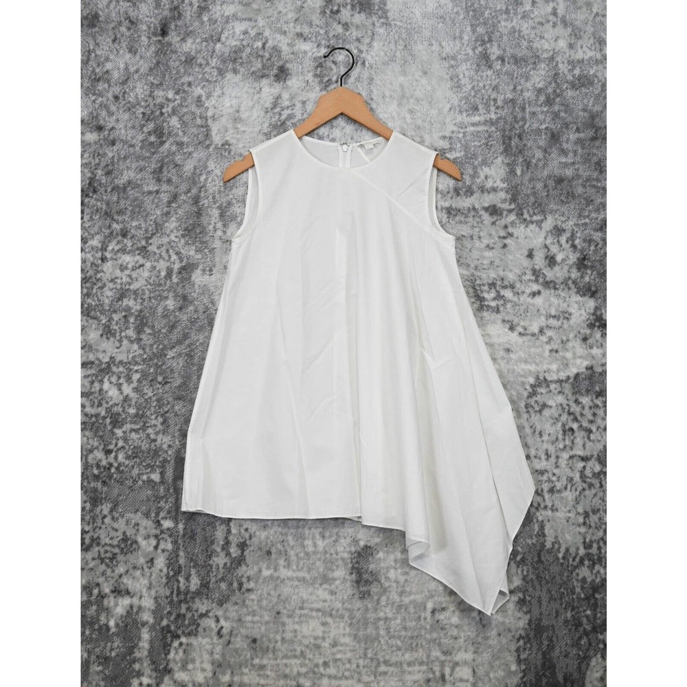 COS White Cotton Asymmetrical Drape Sleeveless Tunic Blouse Top Size 2